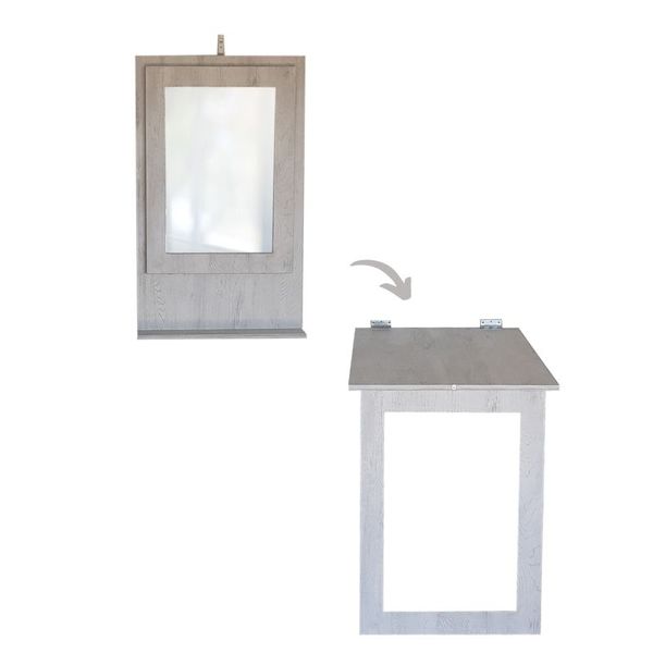 Fold Up Wall Mounted Desk &amp; Mirror 100x60cm - Wood Marble