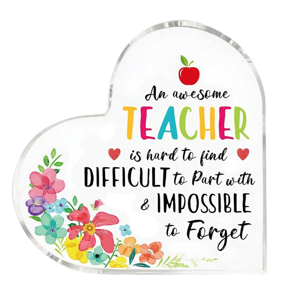 Heart-Shaped Acrylic Teacher Appreciation Plaque Ornament - Multicolor