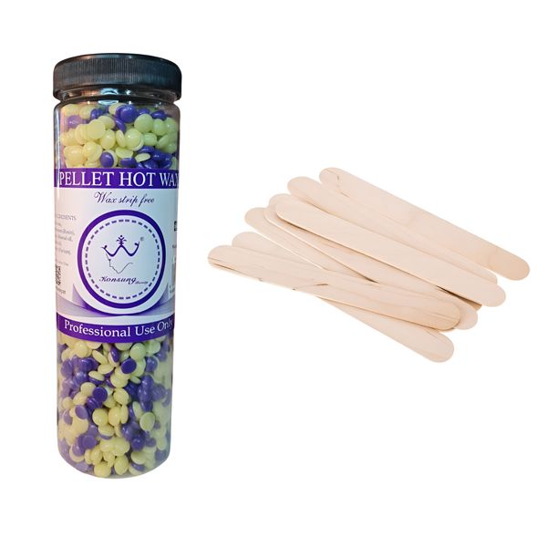 Pellet Hot Hair Removal Wax Beans Honey &amp; Lavender 1 x Wooden Wax Spatulas 100