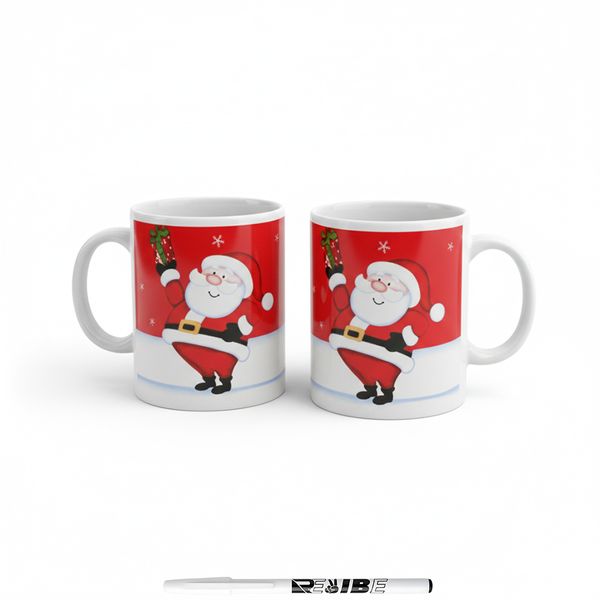 2 Piece Christmas Themed Ceramic Coffee Mugs Festive Holiday With ReVibe Pen