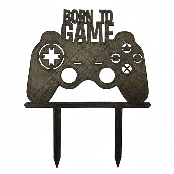 Born to Game Cake Topper - Gamer Themed - Black - 14 × 11 × 2 cm