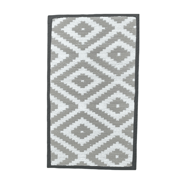 Outdoor Plastic Woven Doormat Rug - Light Grey &amp; White - 100 x 60 cm