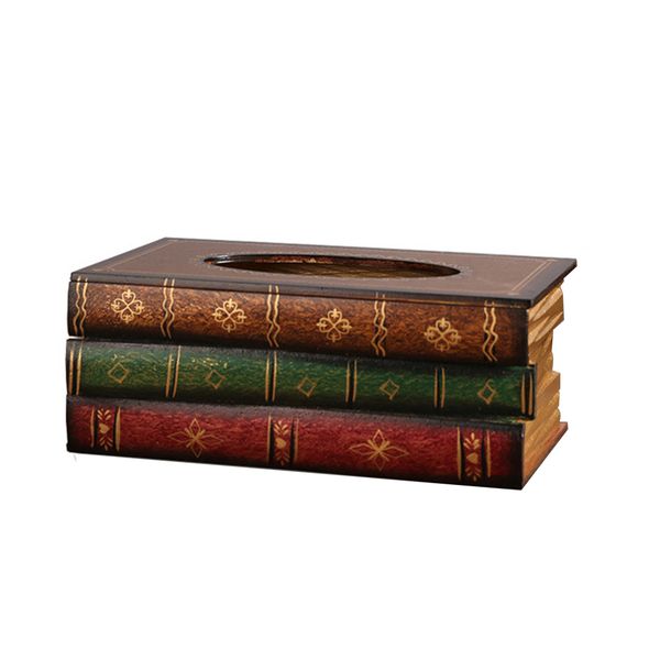 Vintage Wooden Tissue Box Holder With Book Shaped Design