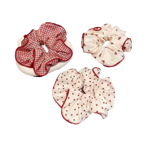 3 Pieces Hair Scrunchies Set Bow Polka Dot Plaid Elastic Hair Ties