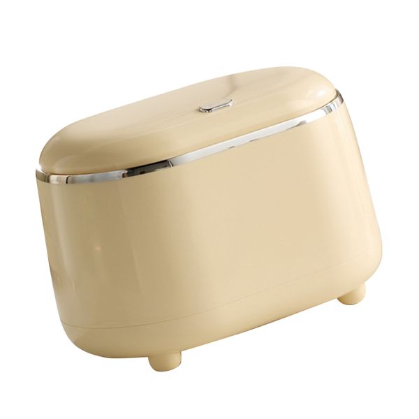 Small Desktop Trash Can with Lid, 19x12x14cm, Detachable, Cream Yellow