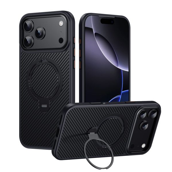 Rotating Bracket Carbon Fiber Phone Case Compatible with iPhone 17 Pro Max
