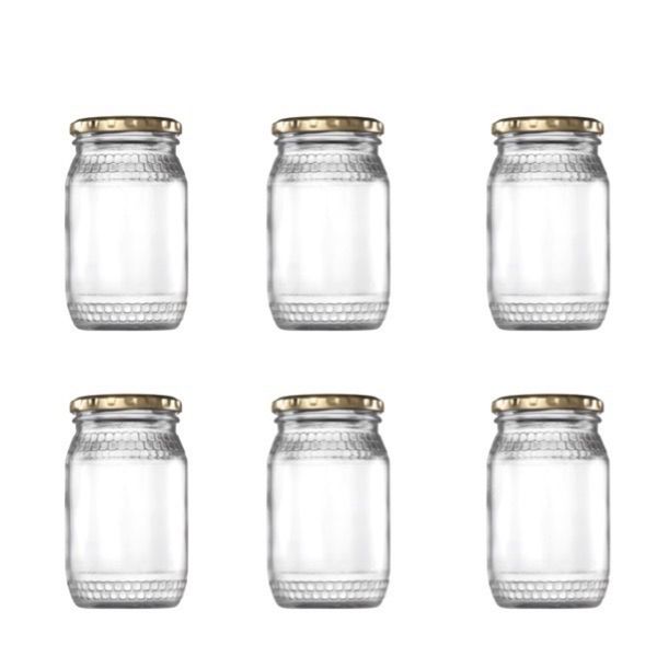 6 Pack Consol Glass Round Honey Jars 352ml with Lids