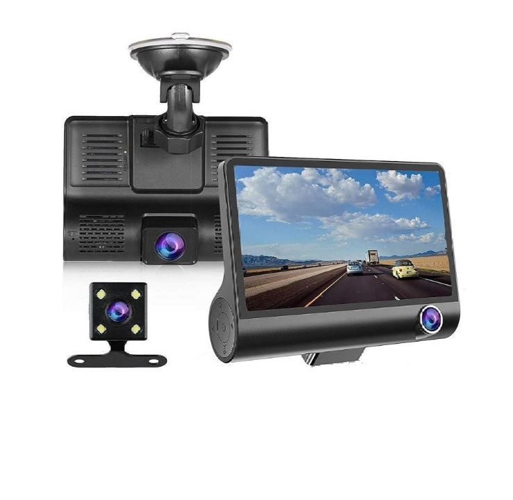 3-Channel WDR Car Dash Camera with IPS Screen, G-Sensor & Reversing Assist