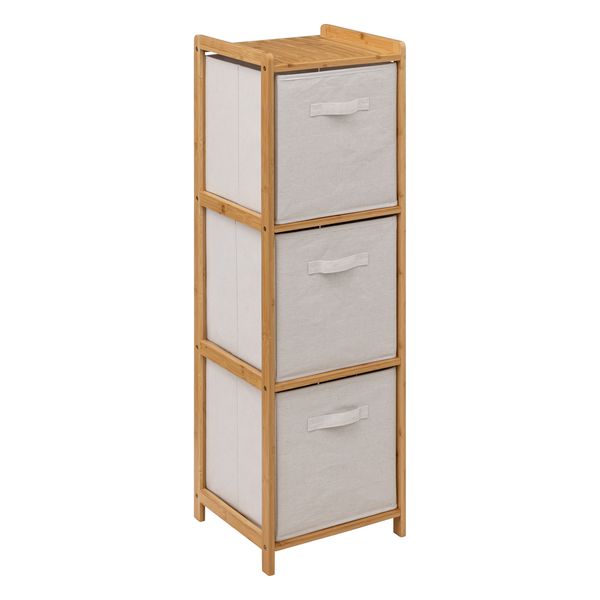 5five Bamboo Tidy Box with 3 White Drawers and 1 Shelf 35x33x109.5cm