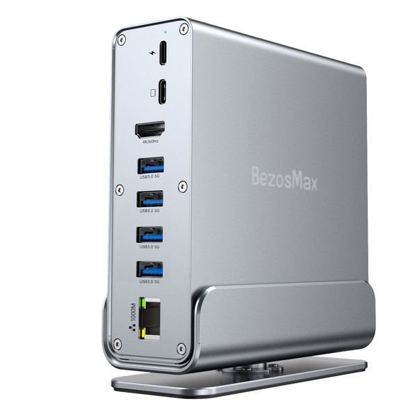 BezosMax 15 in 1 USB C Vertical Docking Station 4K 60Hz with Rotatable Base