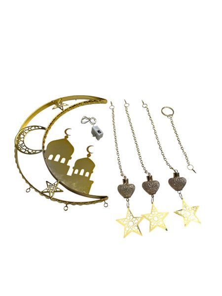 Ramadan Hanging Crescent Moon &amp; Mosque Decor - Light-Up Ornament