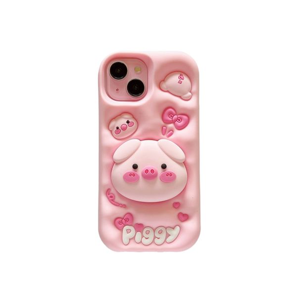 Kawaii 3D Pig Phone Case with Stand Grip Compatible with iPhone 16 Pro Max