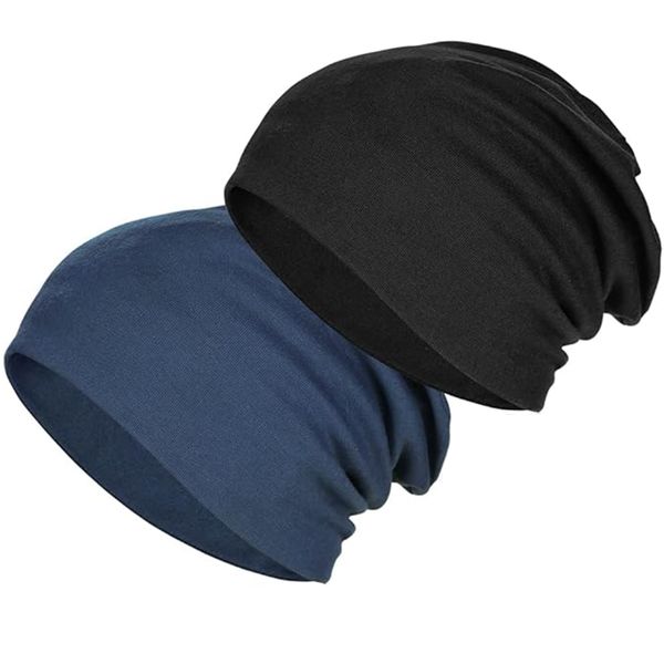 2 Pack Soft Cotton Slouchy Hats, Stretchy Beanie Hats, Chemo Hats for Men