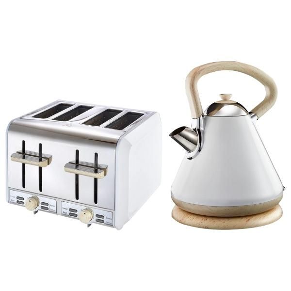 Russell Hobbs - White and Wood Kettle (1.7L )&amp; Toaster Set 1850-2200W