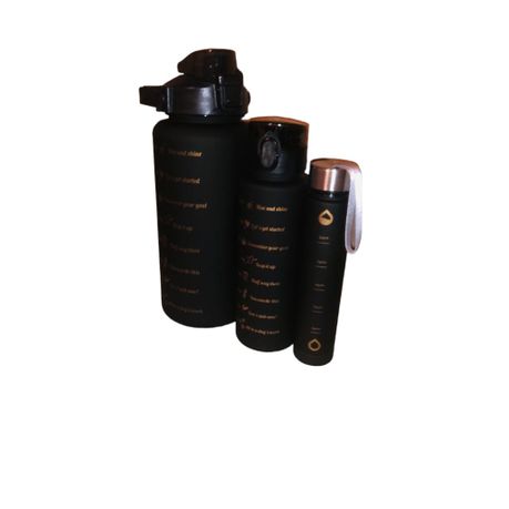 Black Motivational Water Bottle - 3 Piece