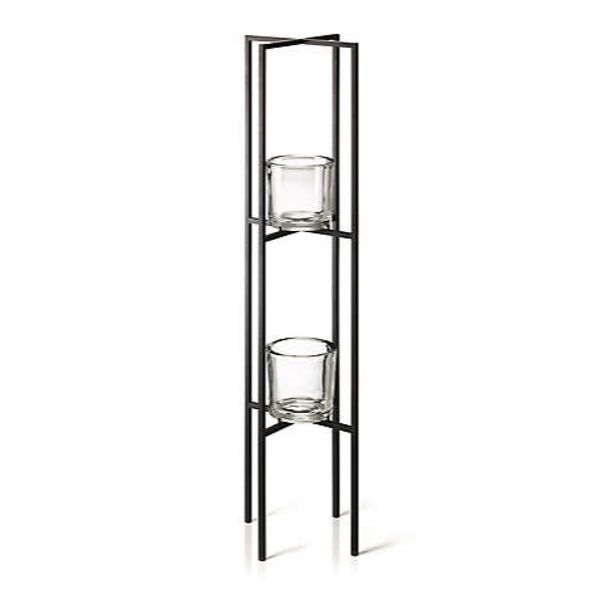 Blomus Glass Candle Holders on 2-Tiered Black Steel Frame NERO 90cm