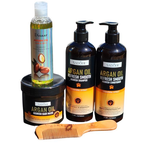 Sadoer Shampoo, Conditioner, Hair Mask, Argan Oil, Wood Comb