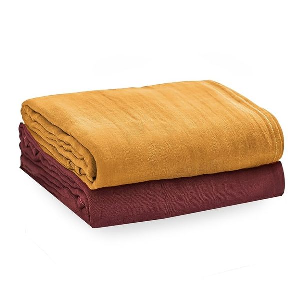 MwaMe Baby Fleece Blanket Set of 2 Plum Mustard