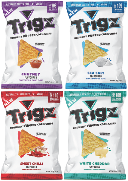 Corn Chips | Chutney, Sea Salt, Sweet Chilli, White Cheddar | 40 Pk | Trigz
