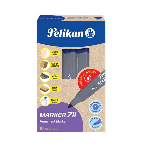 Pelikan 711 Permanent Markers, Green Ink, Waterproof, Refillable, 10-Pack