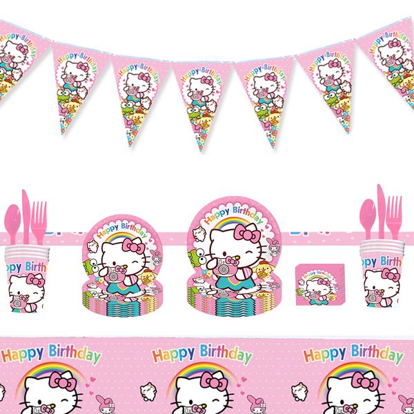 Hello Kitty Party Tableware Set, Disposable Tableware Party Gift - 82 Pieces