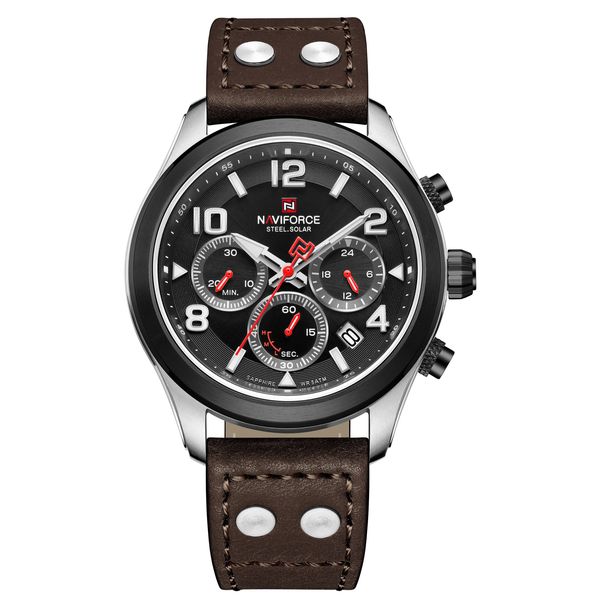 Naviforce Men's Force+ Solar Powered Chronograph Leather Strap Wrist Watch