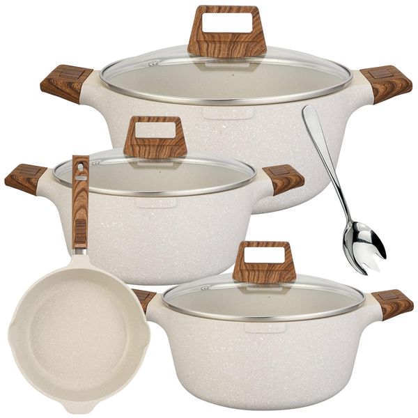 Marble Stone Frying and Stir-fry Nonstick Cookware Casserole Sets - Set of 8