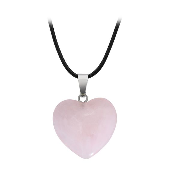 Rose Quartz Heart Pendant with Black Cord - Love, Bliss &amp; Joy