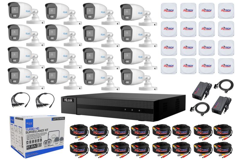 HiLook 16CH 2MP ColorVu CCTV Kit with Zatech Junction Boxes &amp; Ready Cables