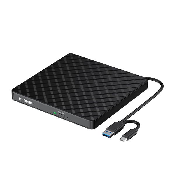 External CD/DVD Drive - USB 3.0/Type-C Multi-Interface DVD Burner (Black)