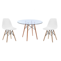 Glass Table and Wooden Leg Chairs (3 piece set) - White