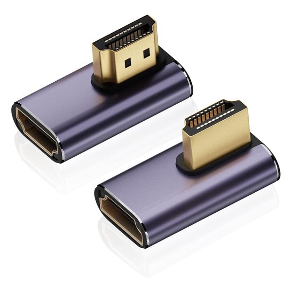 2pc 8K HDMI 2.1 Left Right Angle Adapter Male to Female Extender Connector