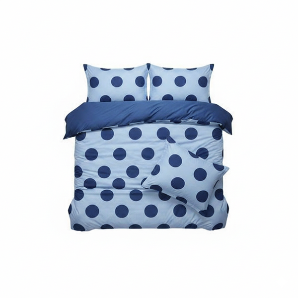 Luxury Polka Dot Blue Bedding Queen Linen Set - Sheet, Cover, Pillowcases