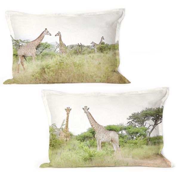 Pair of Giraffe Throw Pillows with Feather Inners