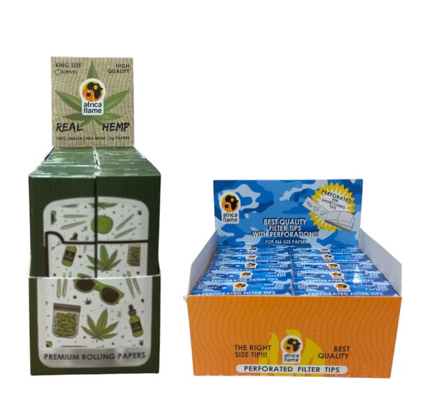 Africa Flame King Size Hemp Paper - 50 Booklets + 50 Filter Tips - White