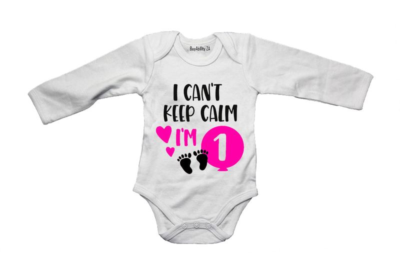 I Can't Keep Calm, I'm 1 - Pink - LS - Baby Grow
