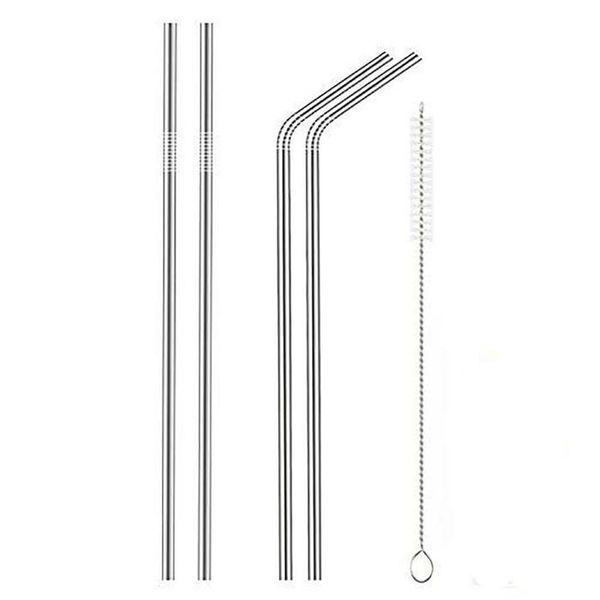 Reusable Stainless Steel Straws - 4 Pack with Brush