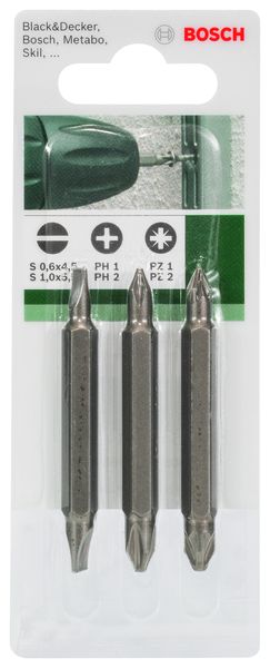 3 Piece Double Ended 60mm Screwdriver Bit PH 2,PZ1,PZ2