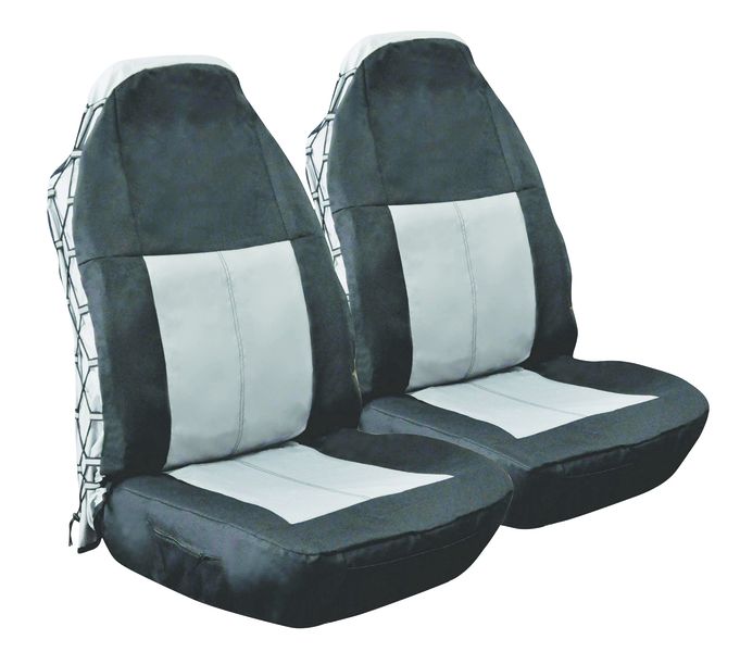 AutoKraft 2 Piece (FRONT-Only) Seat Cover Set (Black &amp; Grey)