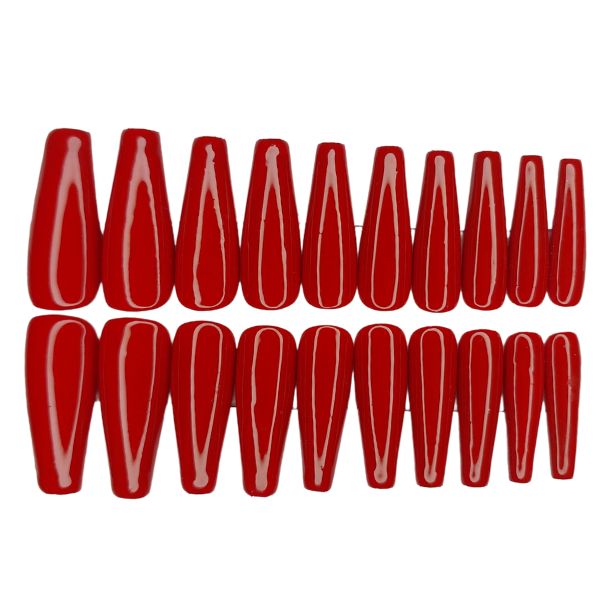 Luxury Press On Nails - Long Coffin Red Set - 20 Piece