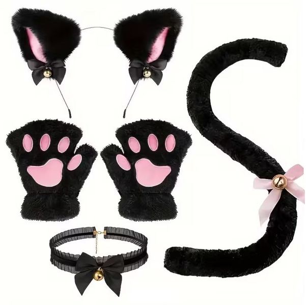 Cat Cosplay Costume Set with Ears Tail Gloves &amp; Bell Collar