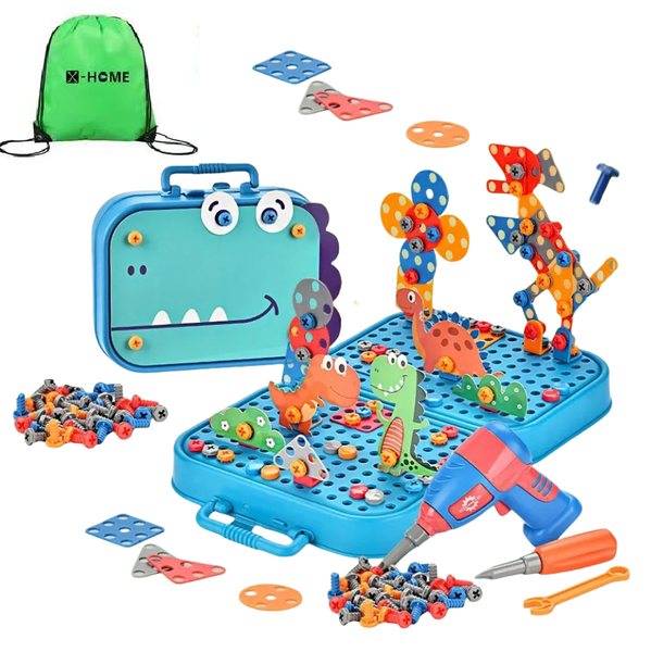 X-HOME Kids Dinosaur Tool Box-Electric Drill, Building Toy &amp; Fun Bag-461 Pc