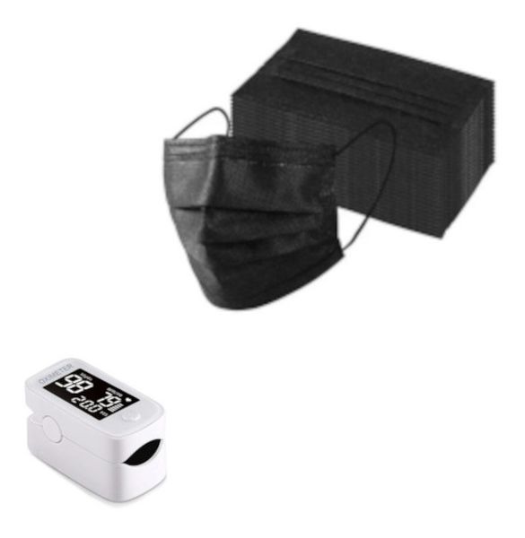 YM103 Finger Pulse Oximeter Monitor &amp; 500x Black Disposable Face Masks