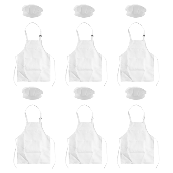 12Piece Apron And Chef Hat Set With Pockets(White For 2-6 Year Old S)