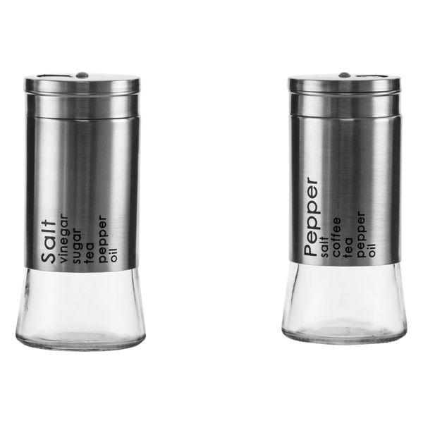 Regent Glass Salt &amp; Pepper Shakers with ST.STEEL Covers 2 Piece Set, 125ml (53mm Diax110mm)