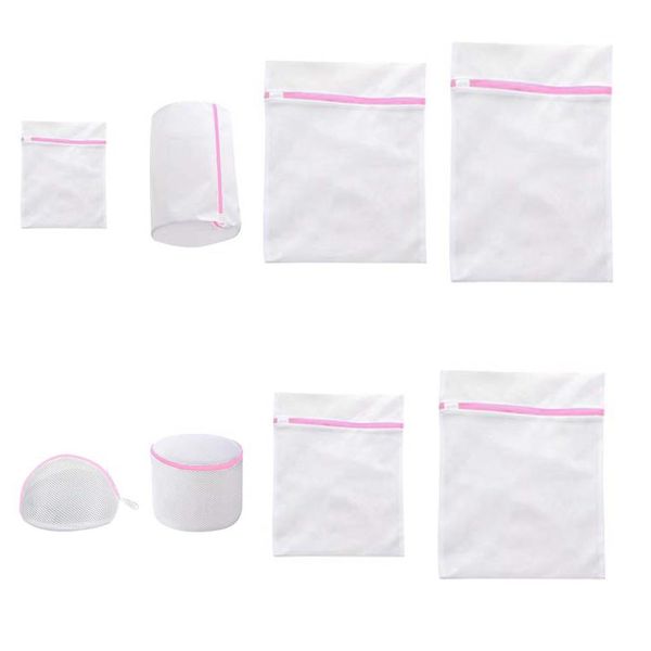 8P Laundry Bag Mesh Washing Bag Travel Storage Bag Clothing Wash Bag - Pink