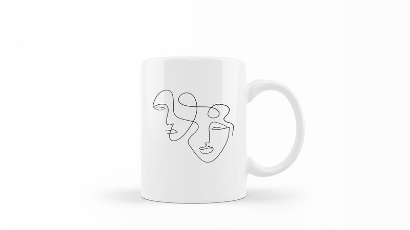 Designer Line Art Coffee Mug - Two Girls
