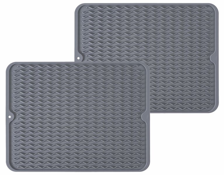 Silicone Dish Drying Mat Non-Slip Easy Clean Sink Mat - Dark Grey - Set of 2