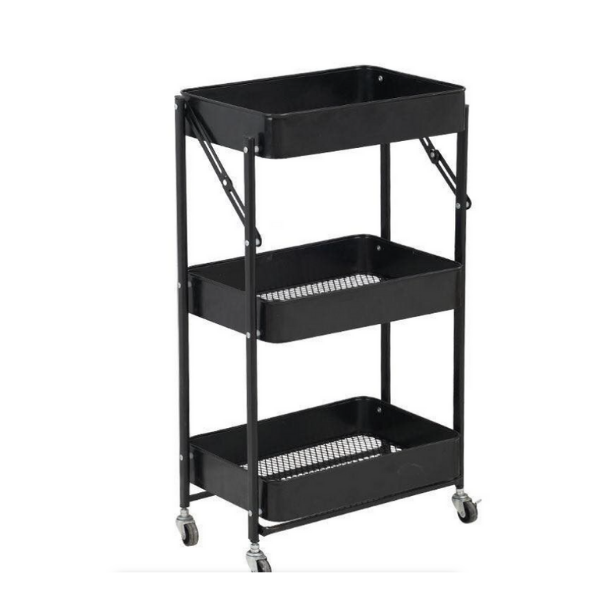 3-Tier Foldable Utility Trolley with 360-Degrees Turning Wheels