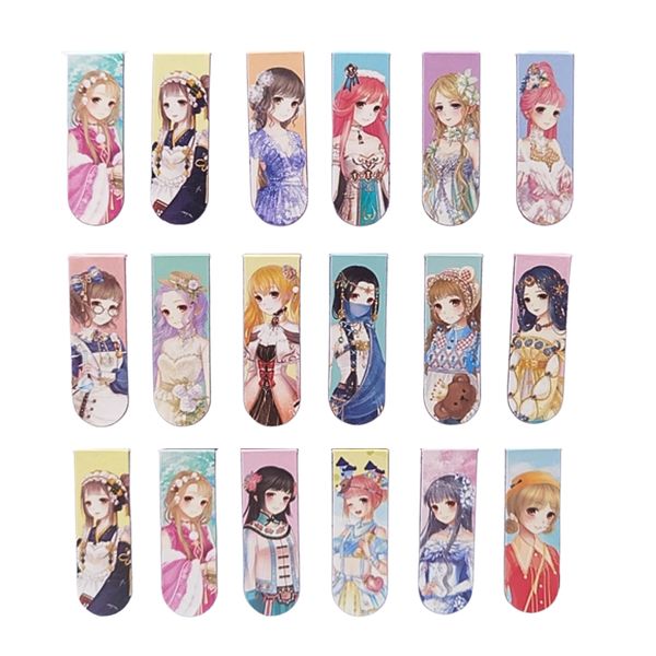 18-Piece Magnetic Bookmark Set, Cute Anime Girl Designs